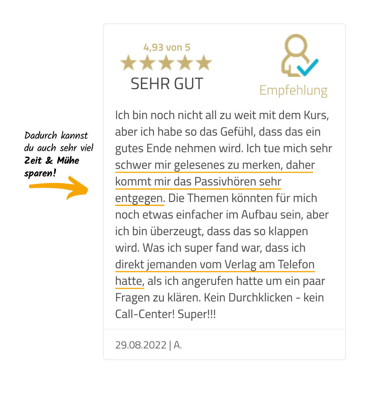 11-Vera-Birkenbihl-Online-Sprachkurs-5-Sterne-Kundenrezension-Klarsicht-Verlag 5-Sterne Rezension eines zufriedenen Birkenbihl-Sprachkurs Kunden, welcher den persönlichen Kontakt zum Verlag sehr zu schätzen weiß.