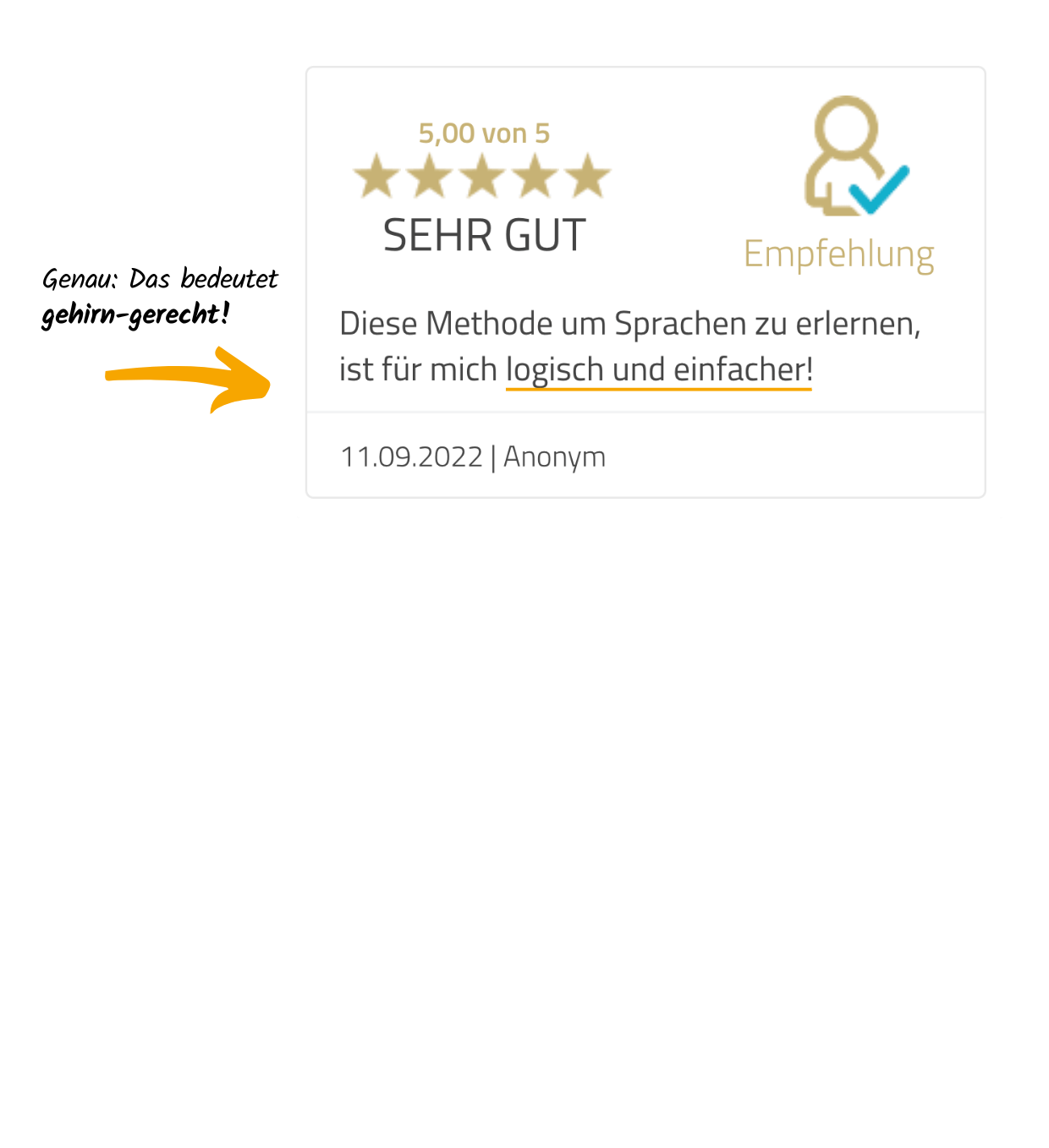 3-Vera-Birkenbihl-Online-Sprachkurs-5-Sterne-Kundenrezension-Klarsicht-Verlag 5-Sterne Rezension eines zufriedenen Birkenbihl-Sprachkurs Kunden, welcher mit der Birkenbihl Methode Sprachen zu lernen logisch und einfach findet.