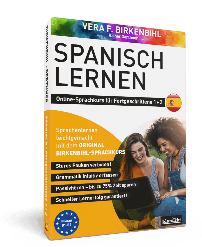 Vera Birkenbihl Online Sprachkurs Spanisch Fortgeschrittene | Klarsicht Verlag Der erfolgreiche Birkenbihl Online-Sprachkurs Spanisch fuer Fortgeschrittene mit zwei Freundinnen, welche den Kurs auf dem Laptop ansehen.