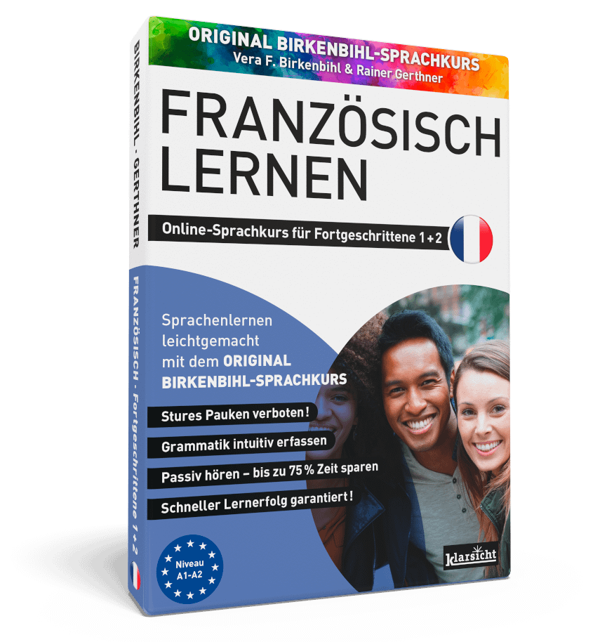 Vera Birkenbihl Online Sprachkurs Franzoesisch Fortgeschrittene | Klarsicht-Verlag Der erfolgreiche Birkenbihl Online-Sprachkurs Franzoesisch fuer Fortgeschrittene mit einer Gruppe von internationalen Freunden, welche auf dem Titelbild zu sehen sind.